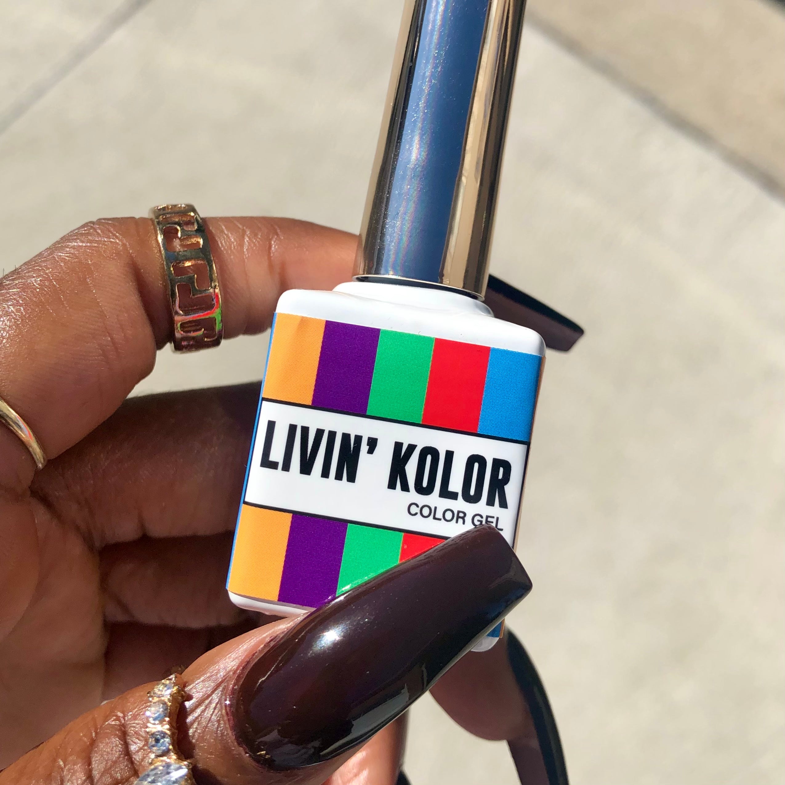 deep brown gel polish on coffin nails