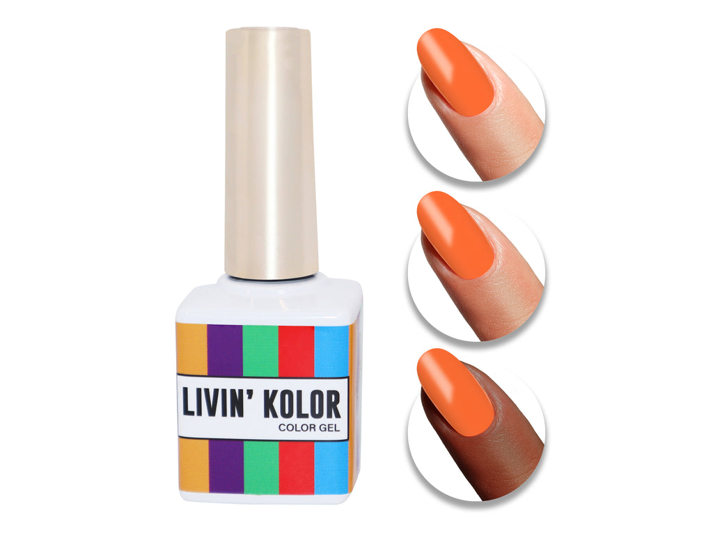 nail polish swatch on woman fingers- orange