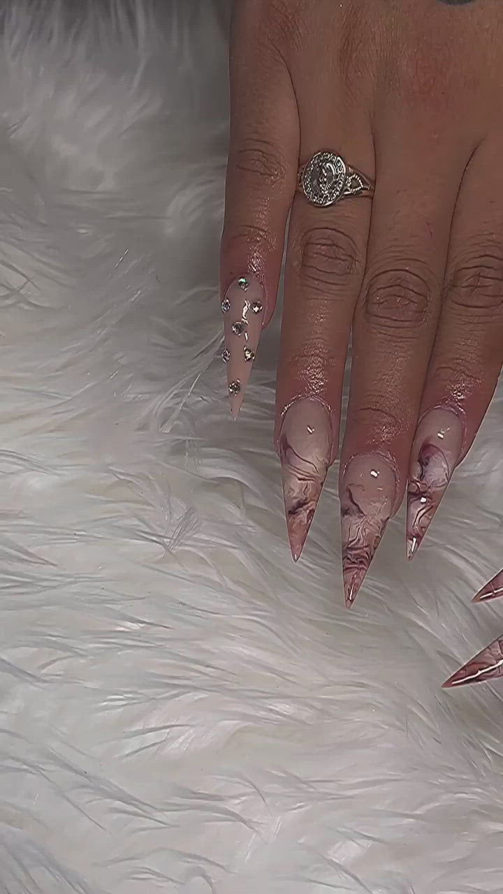 brown marble nails. Stiletto nails.