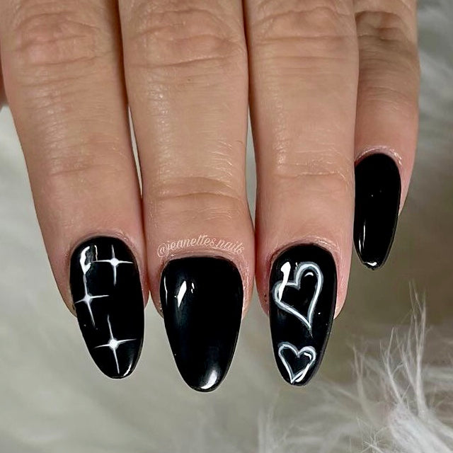 black gel polish with white airbrush