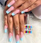 baby blue french tips with gel polish - square nails
