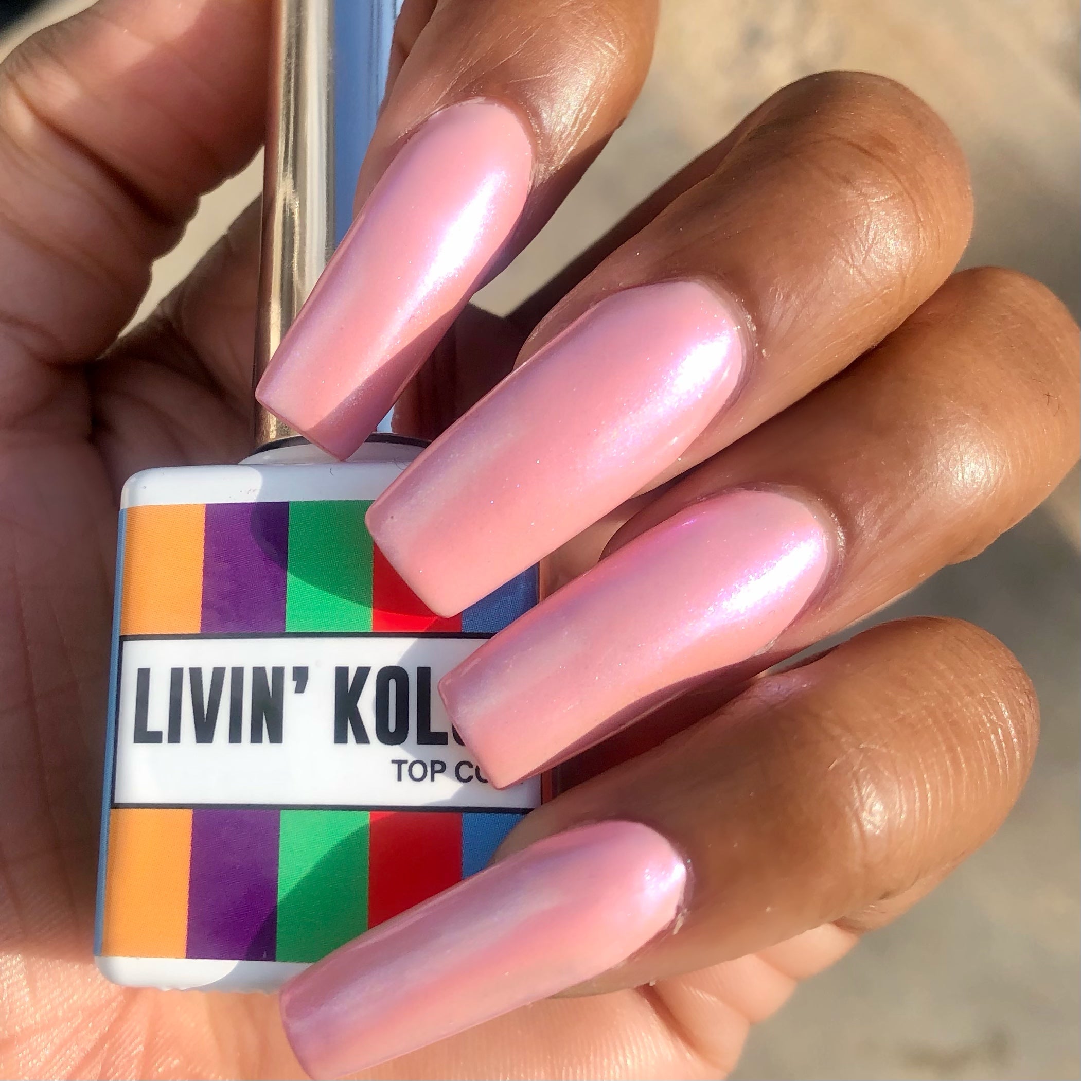 pink gel polish with unicorn chrome powder